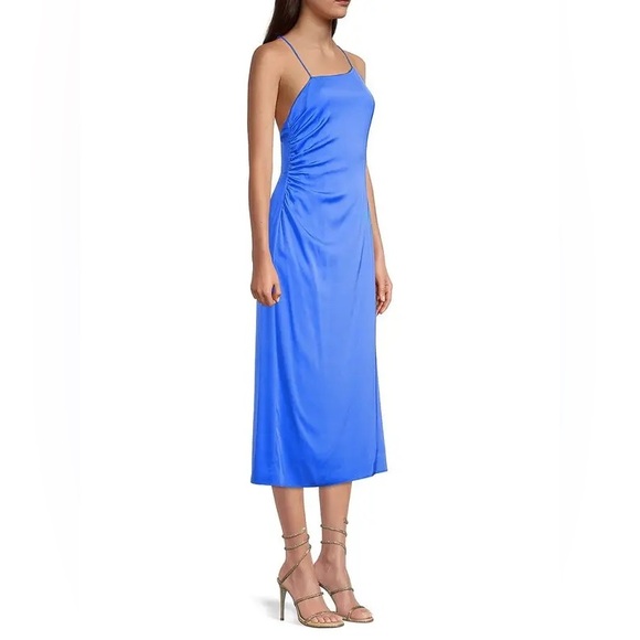 Milly Hub Beach Blue Electra Ruched Slip Dress Size 4 - Picture 2 of 7